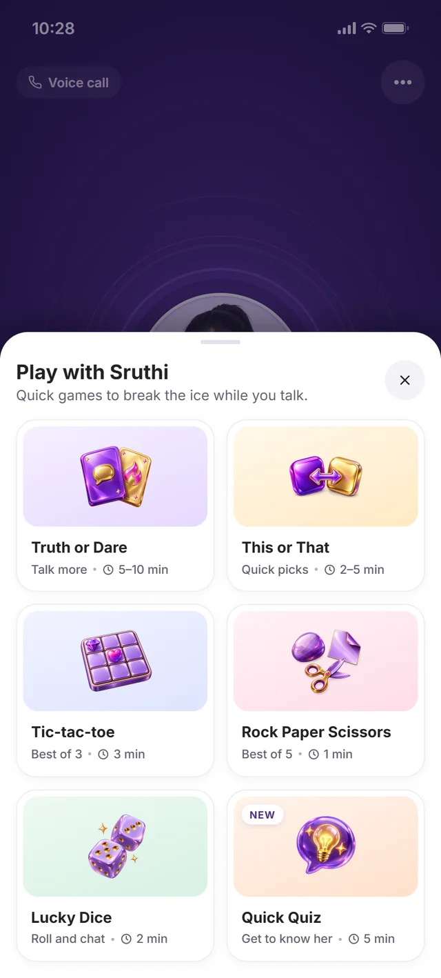 Pick a game, during a call with Sruthi