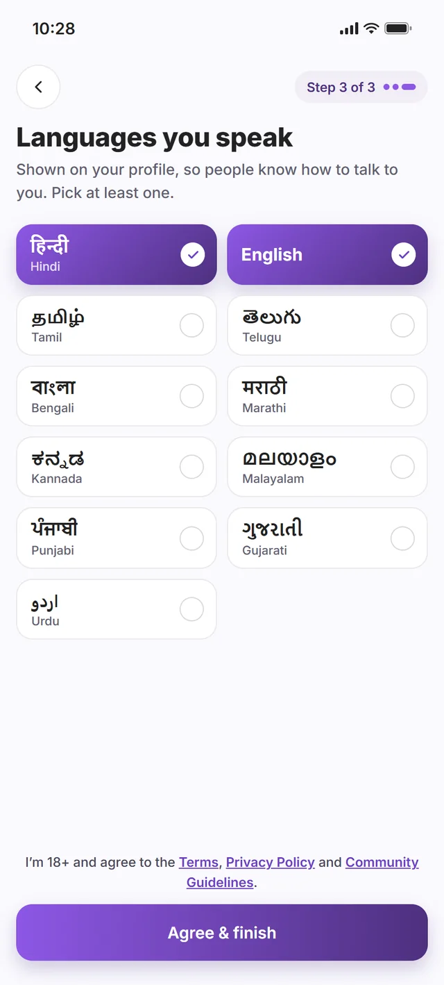 Choosing languages at sign-up