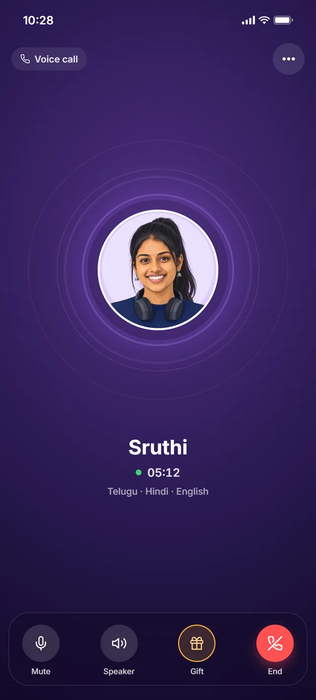 A voice call with Sruthi in the Twinkles app